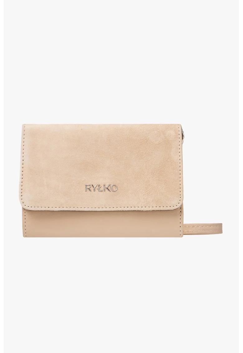 Geanta crossbody de piele cu bareta de lant, Bej