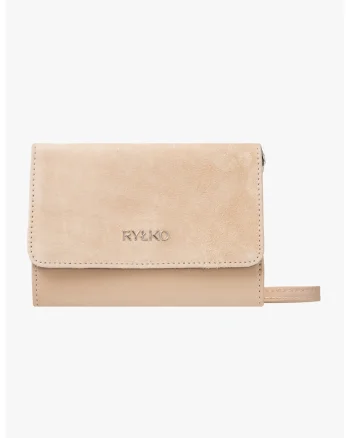Geanta crossbody de piele cu bareta de lant, Bej