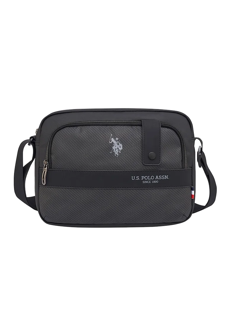 Geanta crossbody cu logo, Negru/Negru stins