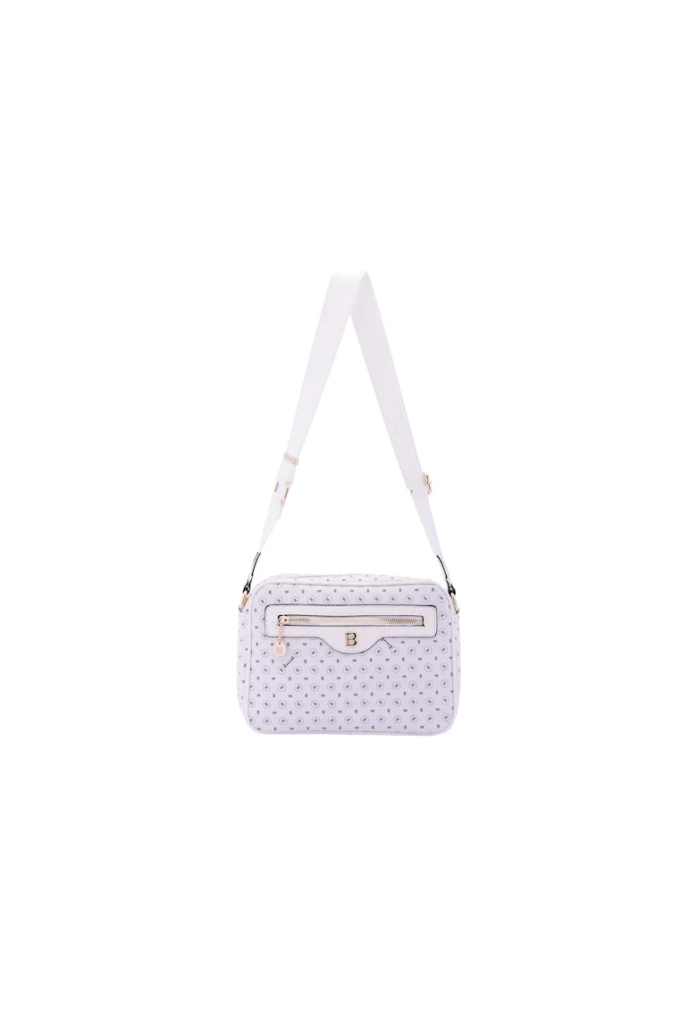 Geanta crossbody de piele ecologica cu model si buzunar frontal, Bej