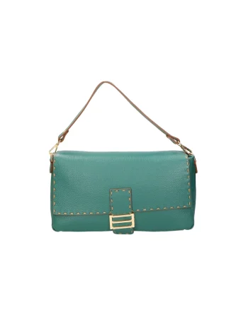 Geanta crossbody din piele cu bareta detasabila, Albastru aquamarin