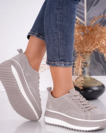 Pantofi dama casual Gri din Piele Naturala intoarsa Shula