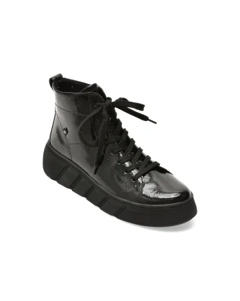 Ghete RIEKER negre, W2661, din piele naturala lacuita