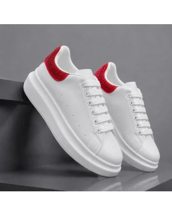 Adidasi dama casual albi cu rosu 111