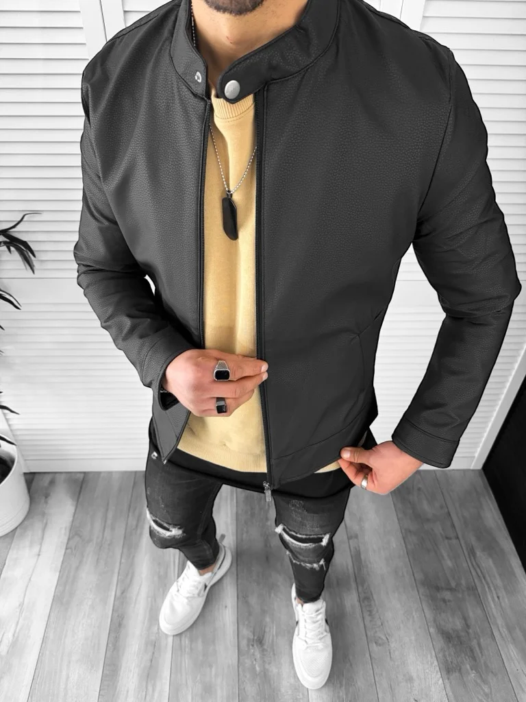 Geaca barbati neagra piele ecologica B2844  T9-3
