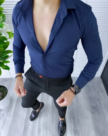 Camasa barbati bleumarin cu butoni slim fit B5342 W16 E