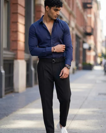 Camasa barbati bleumarin cu butoni slim fit B1381 59-3 E / 9-5.2