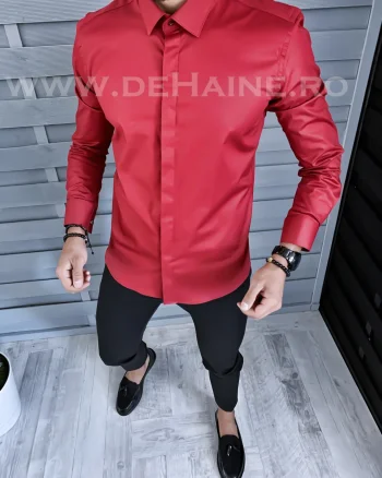Camasa barbati grena cu butoni slim fit B1326 61-4 E