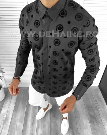 Camasa barbati slim fit neagra B8819 3-2