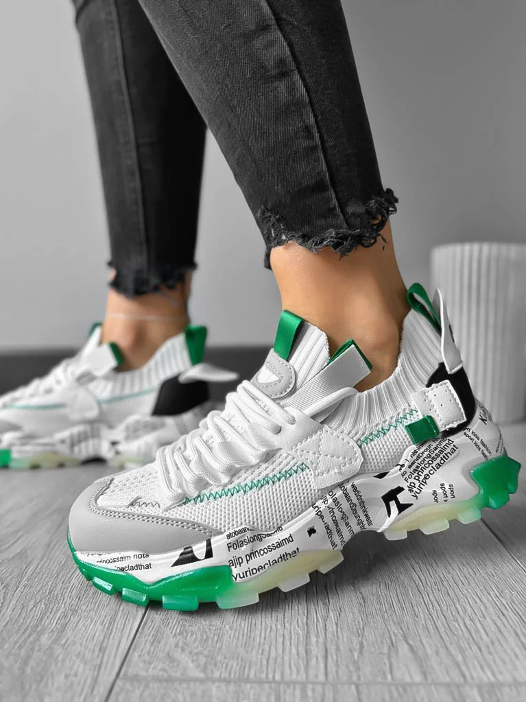 Adidasi dama casual albi cu verde H21 N1-4