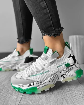 Adidasi dama casual albi cu verde H21 N1-4