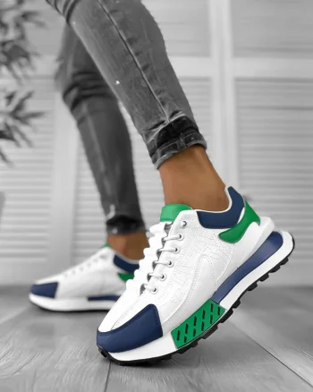 Adidasi barbati albi cu verde  A100 N9-2