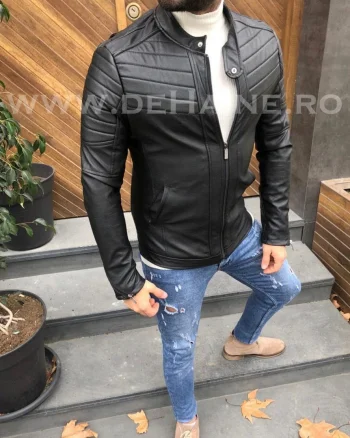 Geaca barbati neagra piele ecologica B2863 117-1