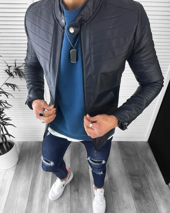 Geaca barbati bleumarin piele ecologica B2805  75