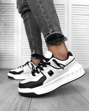 Adidasi barbati casual   VL   albi cu negru 086  T14-3