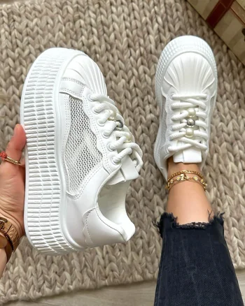 Adidasi dama casual albi  cu platforma de 6cm  NB733 N16-3