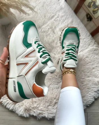 Adidasi dama casual albi cu verde 2532 N12-4