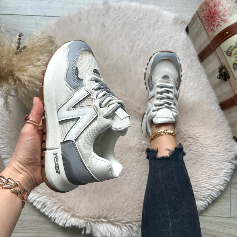 Adidasi dama casual albi cu gri 2532 N7-2