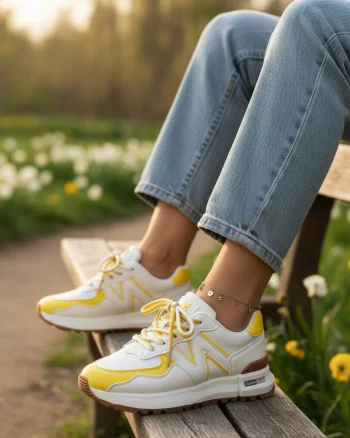 Adidasi dama casual albi cu galben  2532 N11-4
