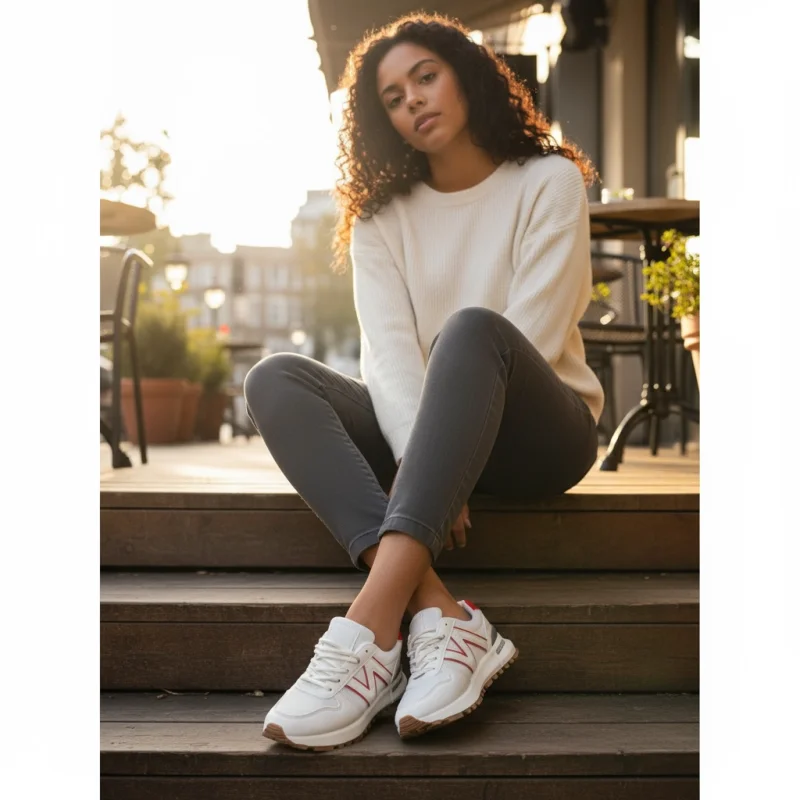 Adidasi dama casual albi cu rosu 30664 N6-2