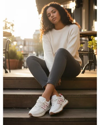 Adidasi dama casual albi cu rosu 30664 N6-2