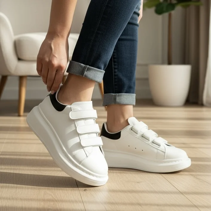 Adidasi dama albi cu negru casual  111B  T50-2