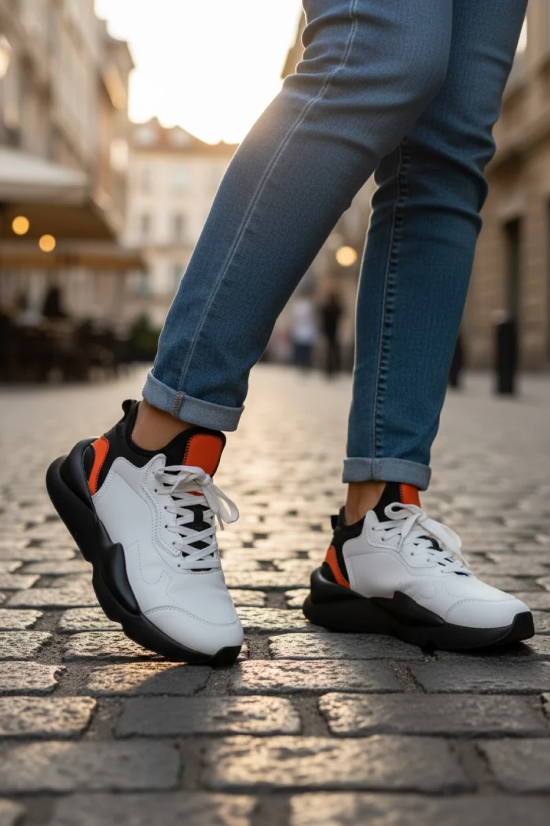 Adidasi dama albi cu negru  casual   inalti  H9
