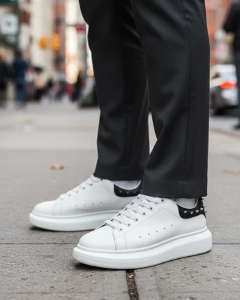 Adidasi barbati casual  albi cu negru 6626 N17-3