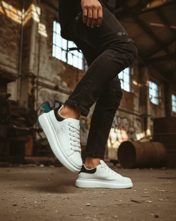 Adidasi barbati casual VIP albi cu negru  801  N17-2