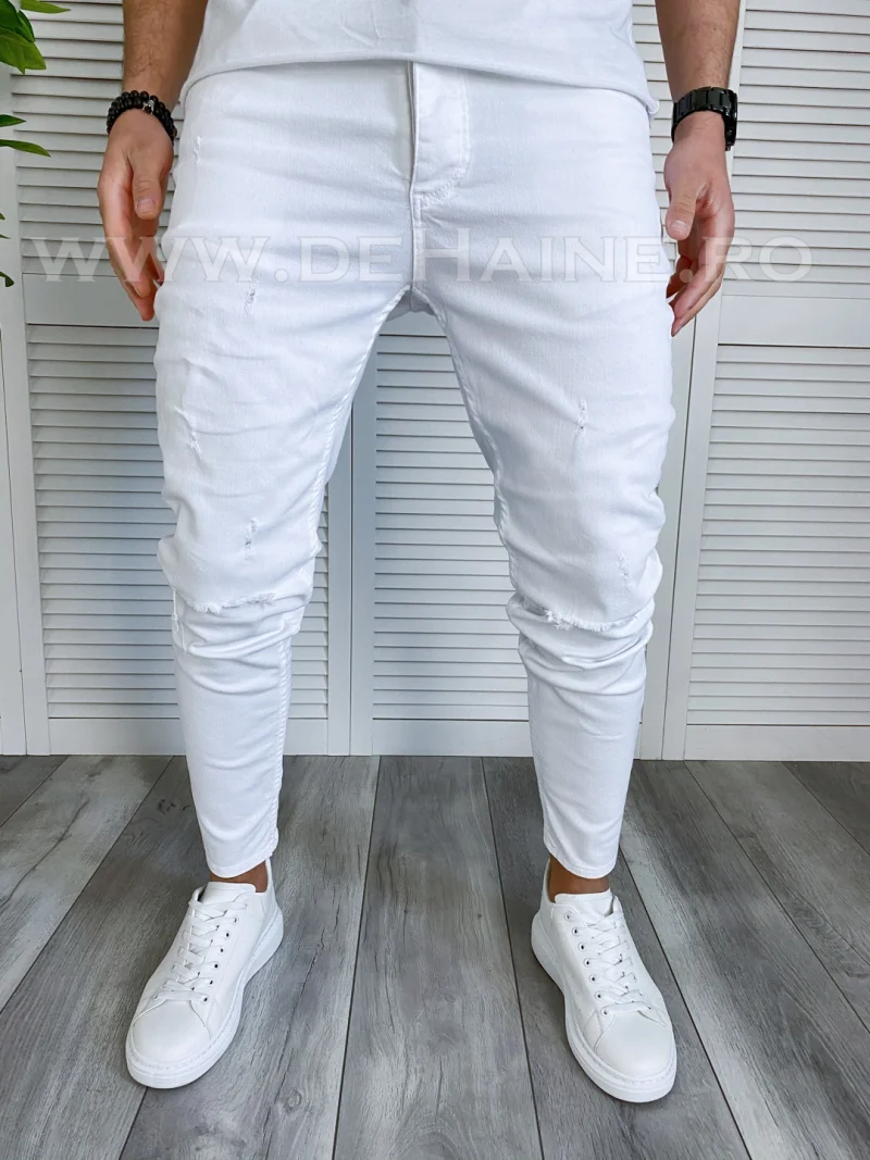 Blugi barbati conici albi B3762 M3-4.2