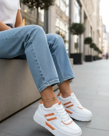 Adidasi dama casual albi cu orange 2301 N8-3