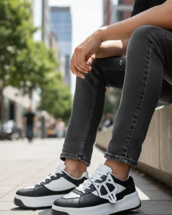 Adidasi barbati casual WOLF  albi cu negru 080 N11-2