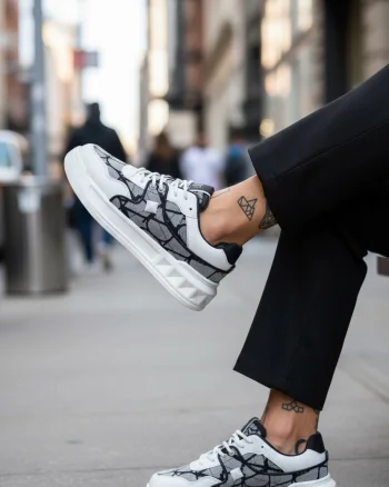 Adidasi barbati casual  albi cu gri  VLT L75