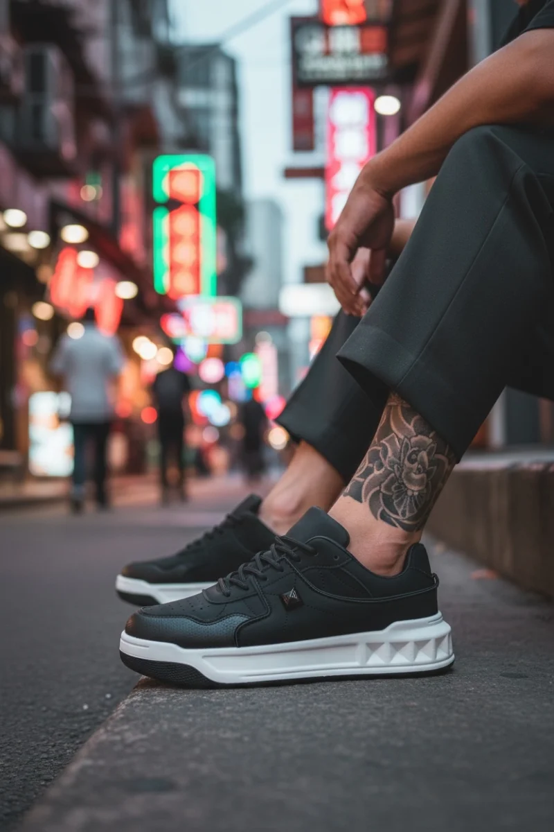 Adidasi barbati casual  negri cu alb  VLT L75