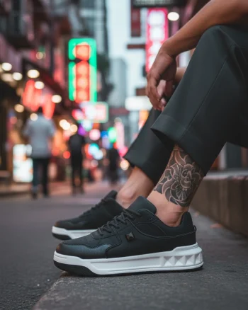 Adidasi barbati casual  negri cu alb  VLT L75