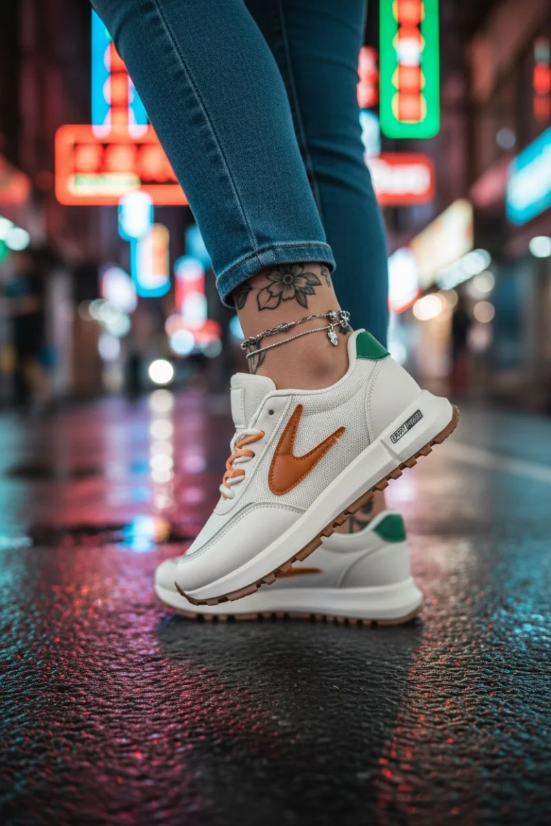 Adidasi dama casual  albi cu portocaliu 266