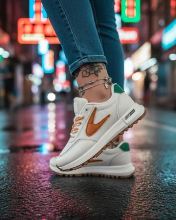 Adidasi dama casual  albi cu portocaliu 266