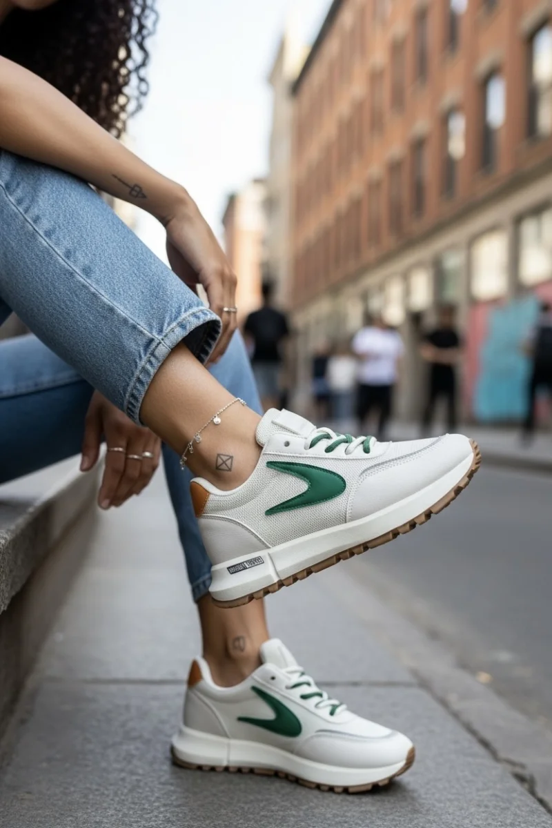 Adidasi dama casual  albi cu verde 266