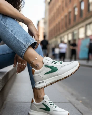 Adidasi dama casual  albi cu verde 266
