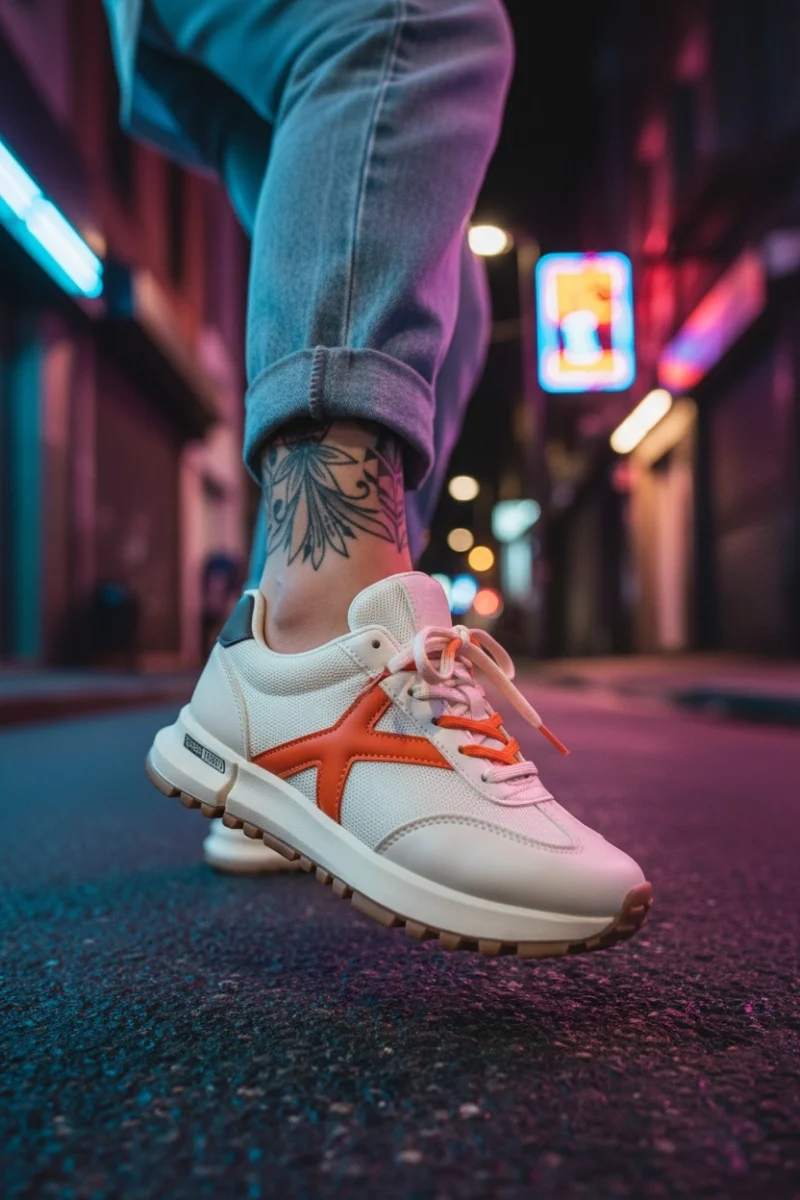 Adidasi dama albi cu portocaliu  casual 70456