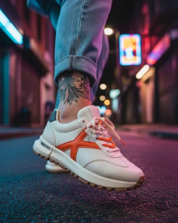 Adidasi dama albi cu portocaliu  casual 70456