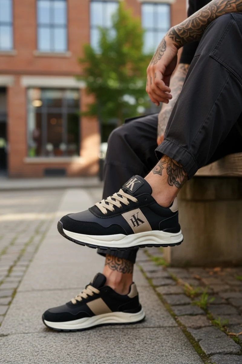 Adidasi barbati casual  negru cu alb A2571 T5-1