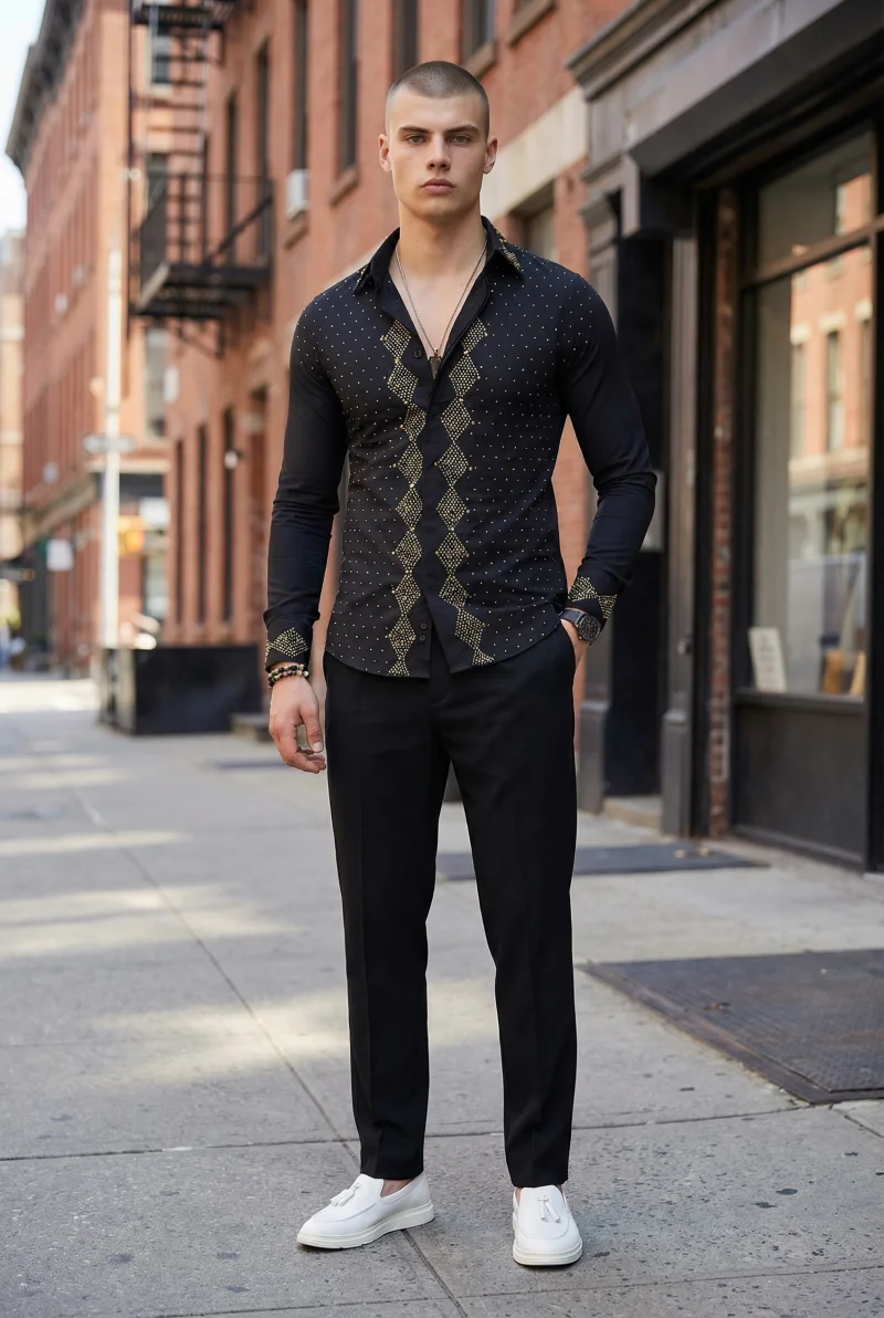 Camasa barbati neagra slim fit pentru evenimente 1334  P20-2.3