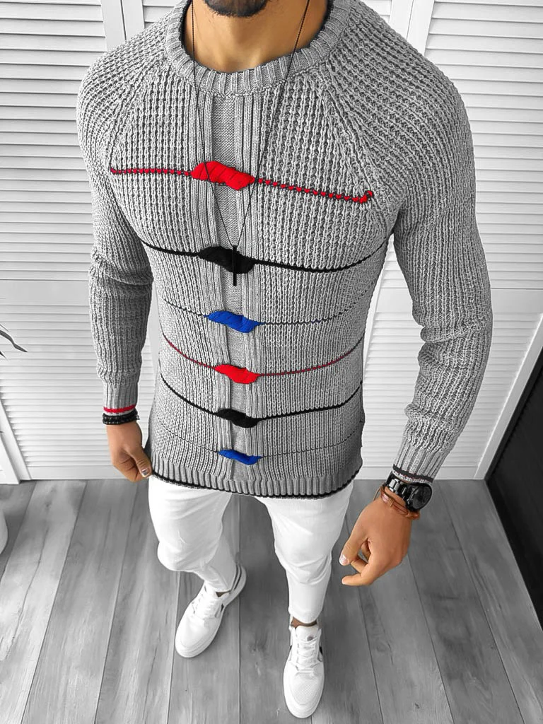 Pulover barbati gros slim fit gri T3587 P18-4.3
