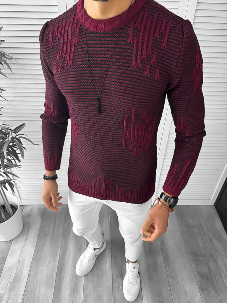 Pulover barbati gros slim fit grena T3636 35-3
