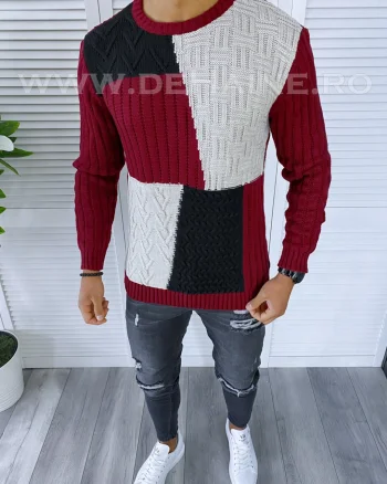 Pulover barbati gros slim fit bordo T3611 i19-3