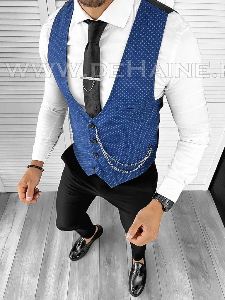 Vesta barbati eleganta slim fit albastra B8138  O1-4.2