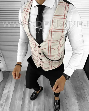 Vesta barbati eleganta slim fit bej B8078 89-3