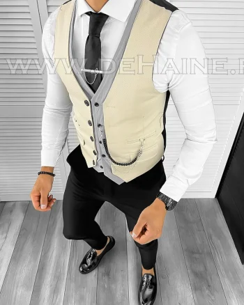 Vesta barbati eleganta slim fit bej B8098 O6-5.3