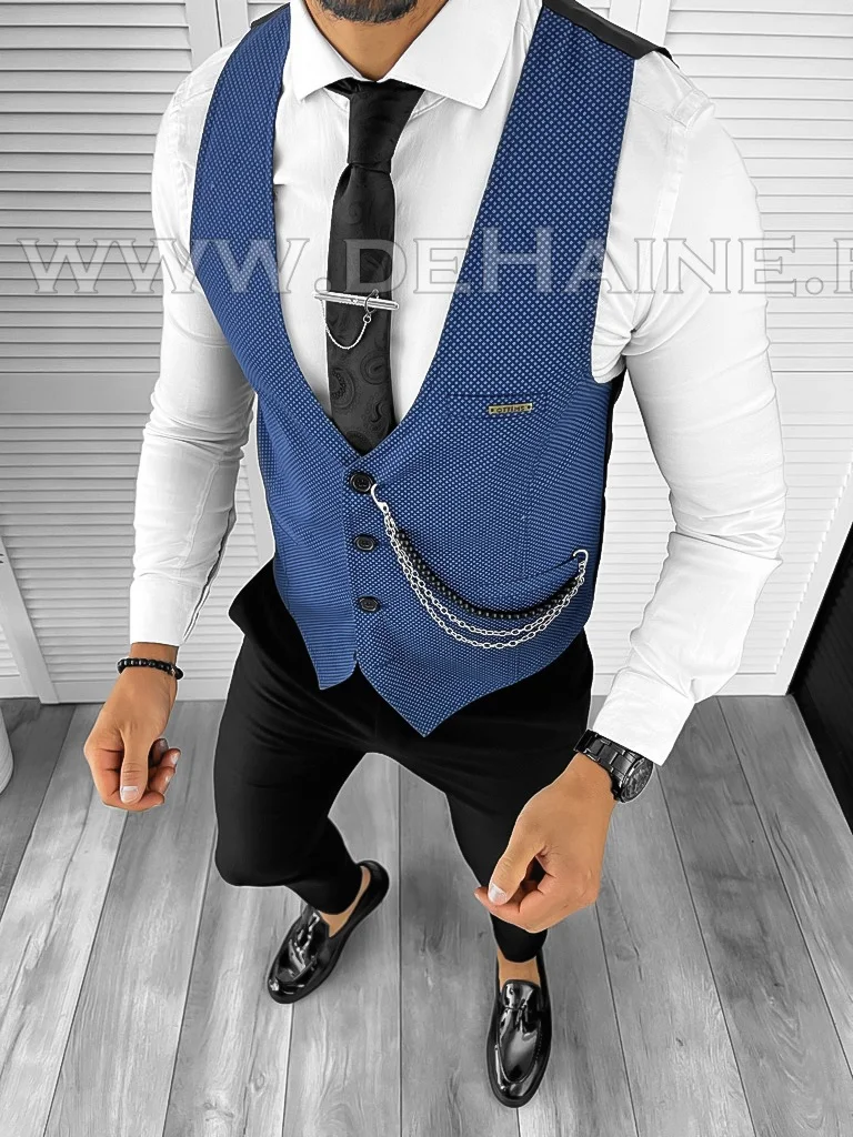 Vesta barbati eleganta slim fit bleu B8102  M3-4.3
